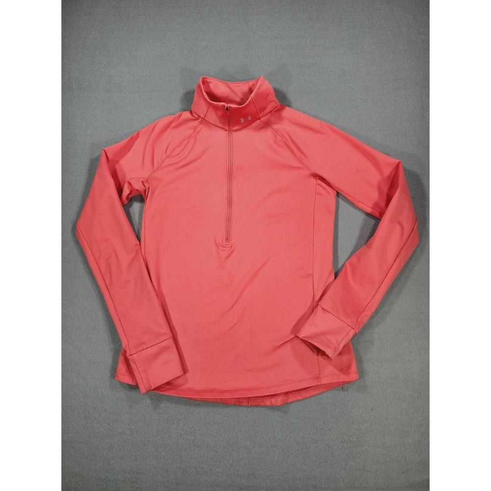 Under Armour Sweatshirt Small Coral Pink 1/2 Zip Thumb Holes Cold Gear Layering